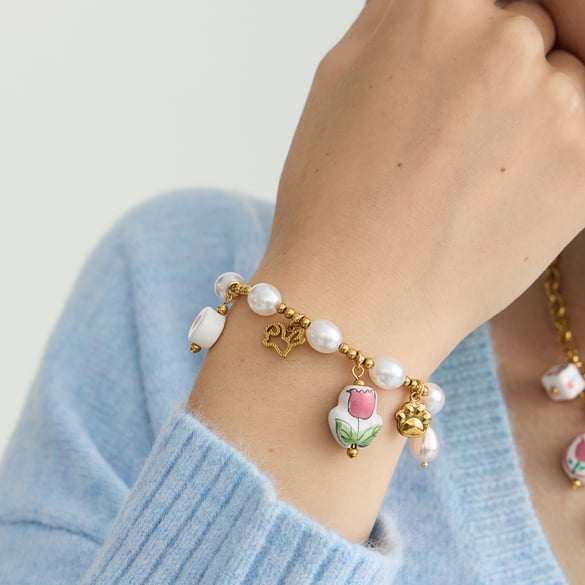 Braccialetti con ciondoli da donna in acciaio inossidabile color oro a forma di tulipano stravagante, 1 pezzo 2