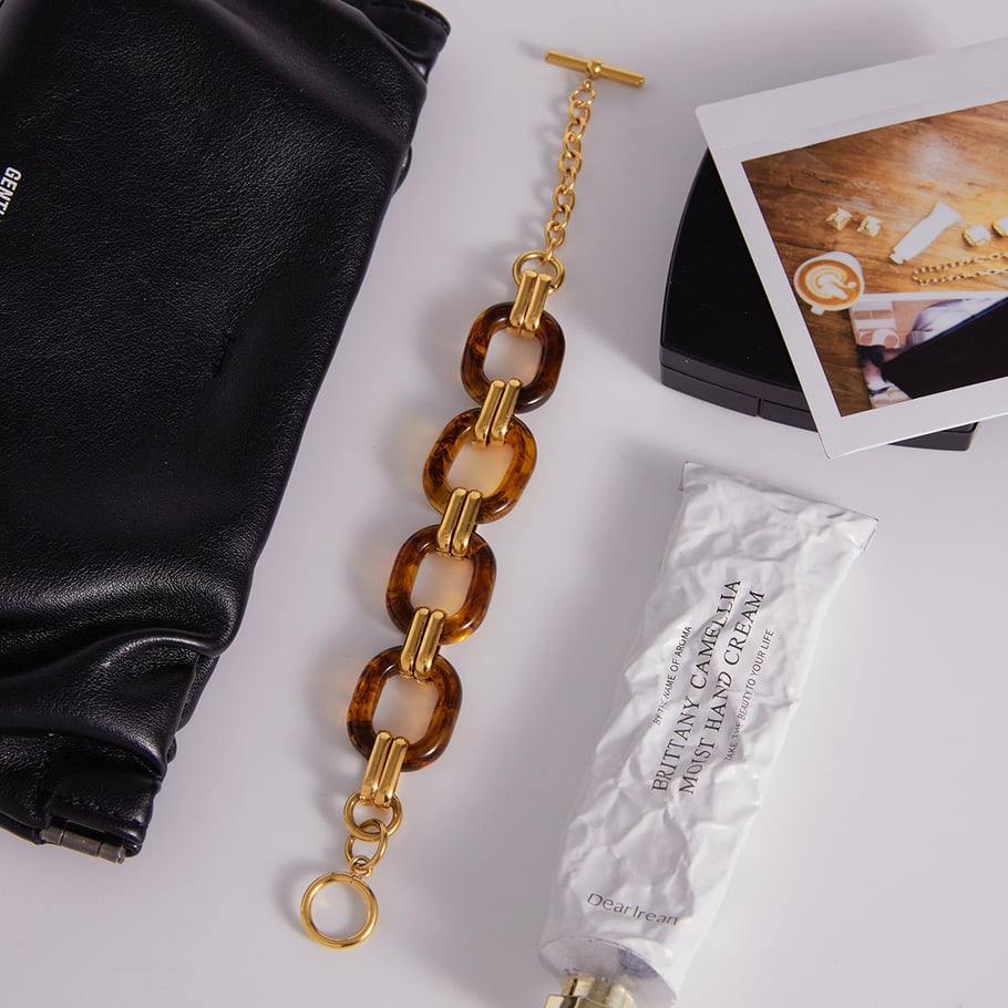 Braccialetti a catena da donna in acciaio inossidabile e acrilico con sfumatura di colore classico, 1 pezzo Immagine5