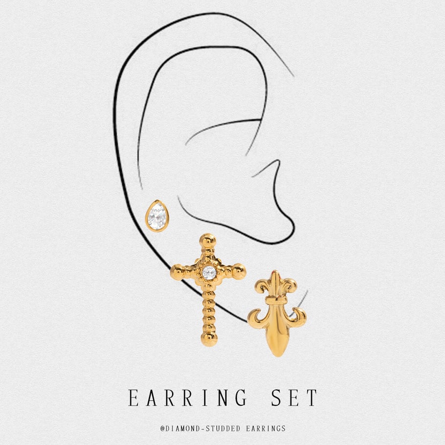 1 Set Klassisches Kreuz Edelstahl Goldfarben Damen Ohrring Sets h5Bild5