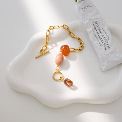 1 Stück bunte unregelmäßige Acryl-Edelstahl-Goldfarbe Damen-Charm-Armbänder h5 Bild6