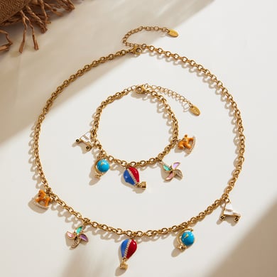 Parures de bijoux pour femmes en acier inoxydable couleur or et zircone, motif montgolfière design h5 Image2