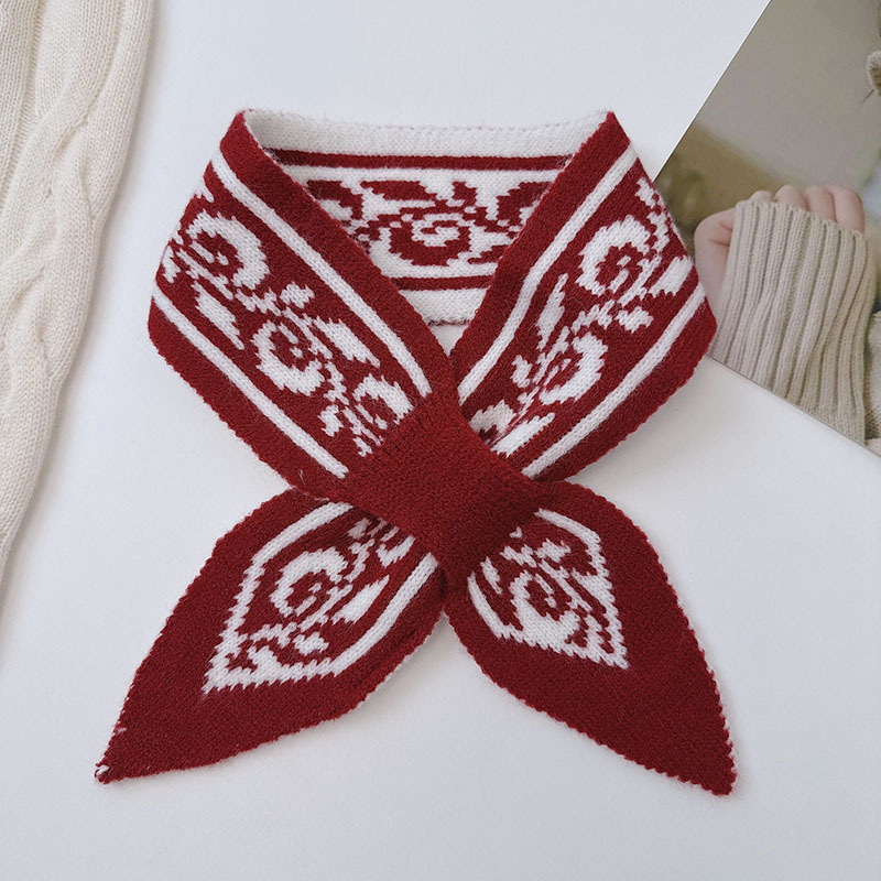 1 Piece Retro Paisley Pattern Knitted Cross Short Scarf