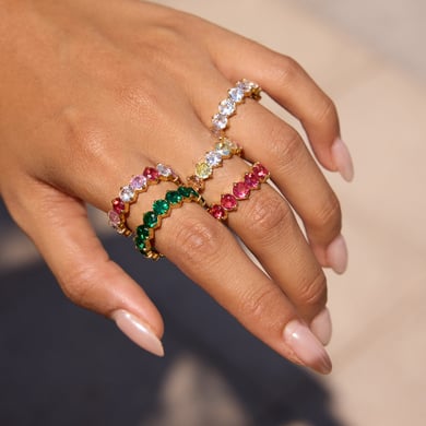 1 Piece Shinning Circle Stainless Steel Gold Color Zircon Women's Gemstone Rings h5 Picture5
