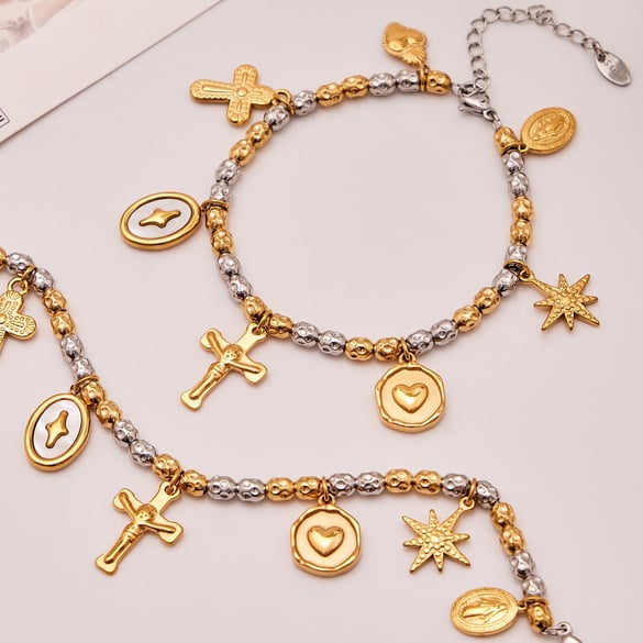 Conjuntos de joyas de acero inoxidable para mujer con cruz vintage en colores dorado y plateado mixto 2