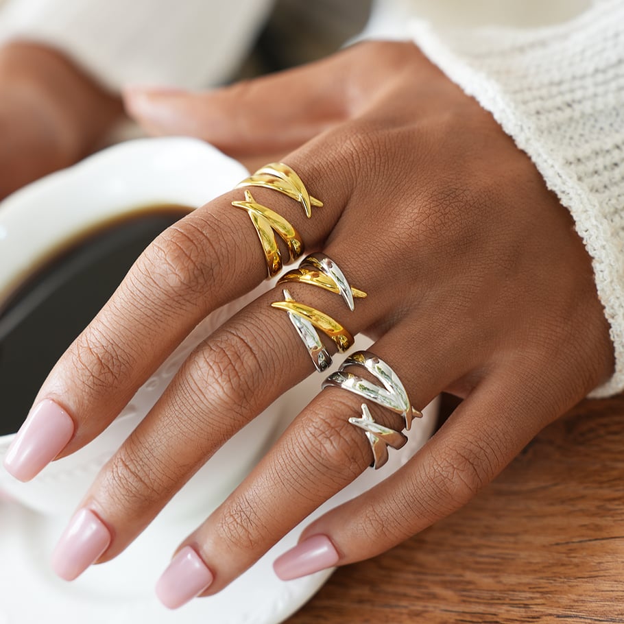 1 Piece Simple Geometric Lines Stainless Steel Gold Color Women's Statement Rings h5Picture4