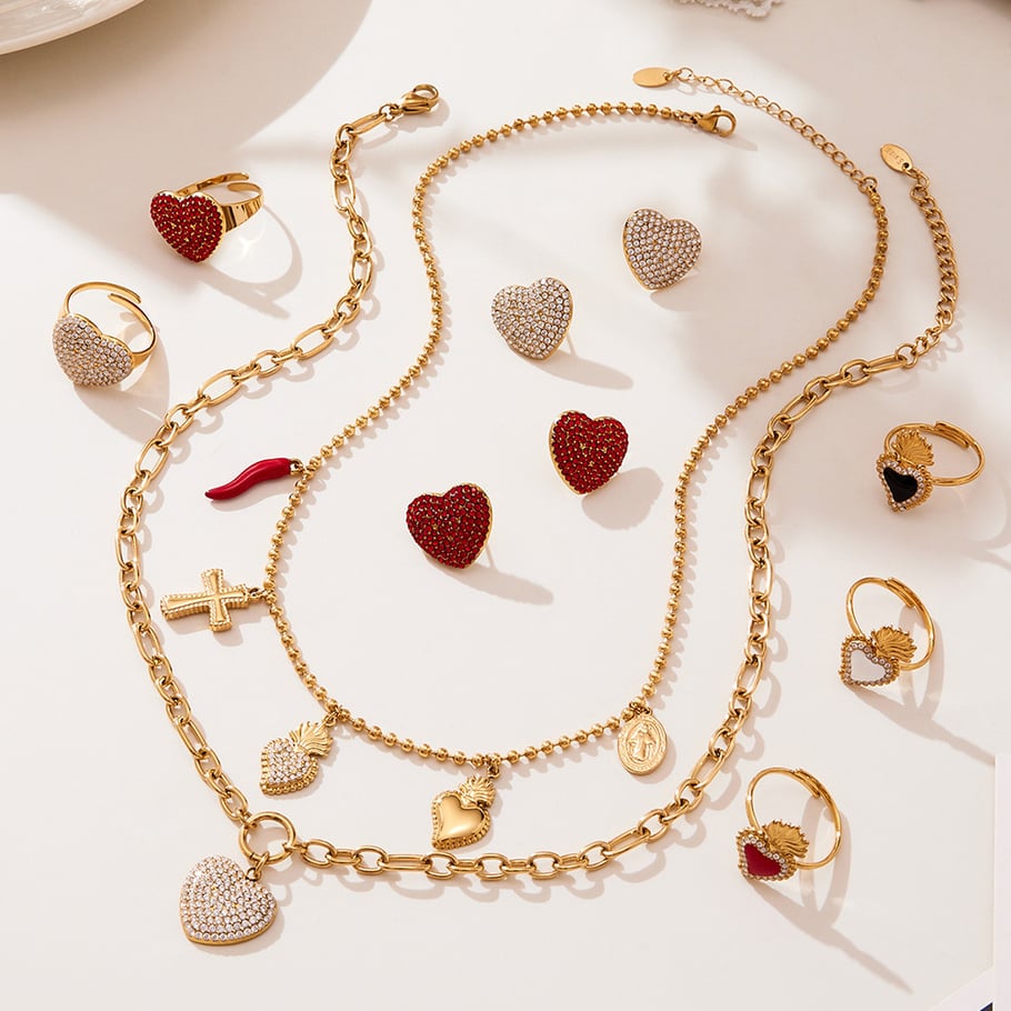 Parures de bijoux luxueuses en acier inoxydable et zircon couleur or pour femmes h5Image2