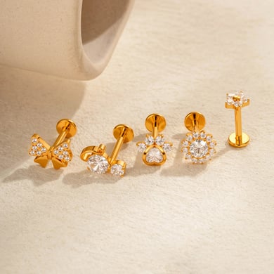 1 stuk strikknoop titaniumlegering goudkleurige zirkoon piercing oorbellen voor dames h5 Afbeelding3