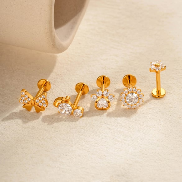 1 Piece Bow Knot Titanium Alloy Gold Color Zircon Women's Piercing Earrings