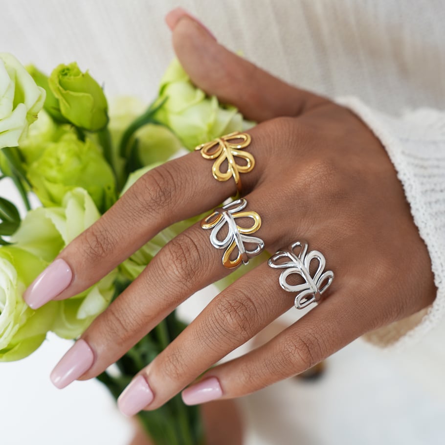 1 Piece Simple Flower Stainless Steel Gold Color Women's Statement Rings h5Picture4