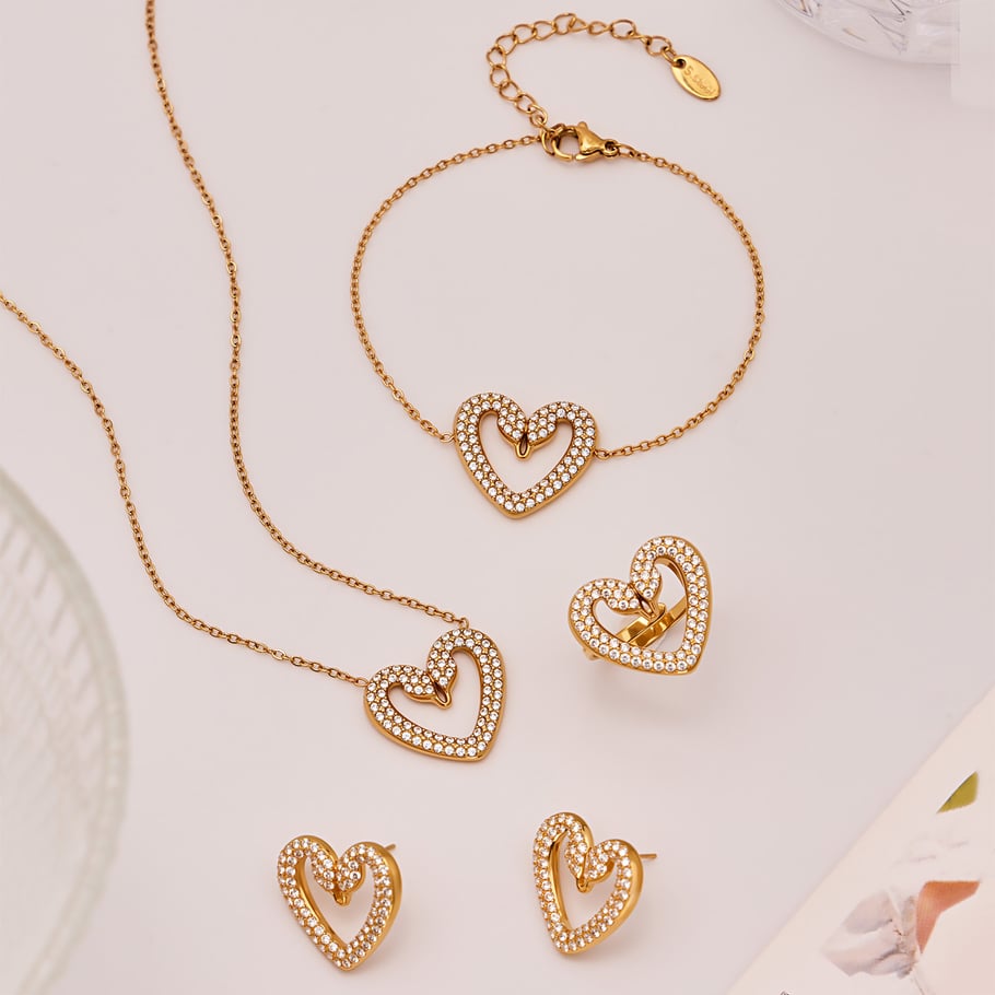 Conjuntos de joyas de lujo para mujer con corazón de cisne, acero inoxidable, color dorado y circonita h5Imagen3