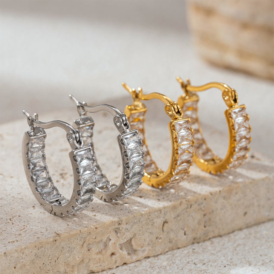 1 Pair Stainless Steel Zircon Hoop Earrings h5Picture2