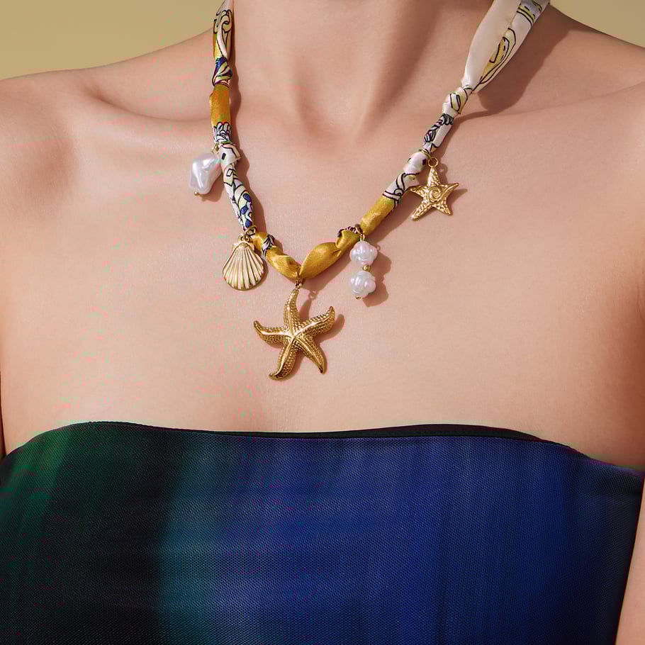 Collier pendentif gouttelette sophistiqué en acier inoxydable couleur or pour femme, 1 pièce h5Image4