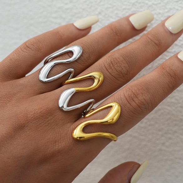 1 Piece  Simple Irregular Shape Stainless Steel  Gold Color Women's Statement Rings 2