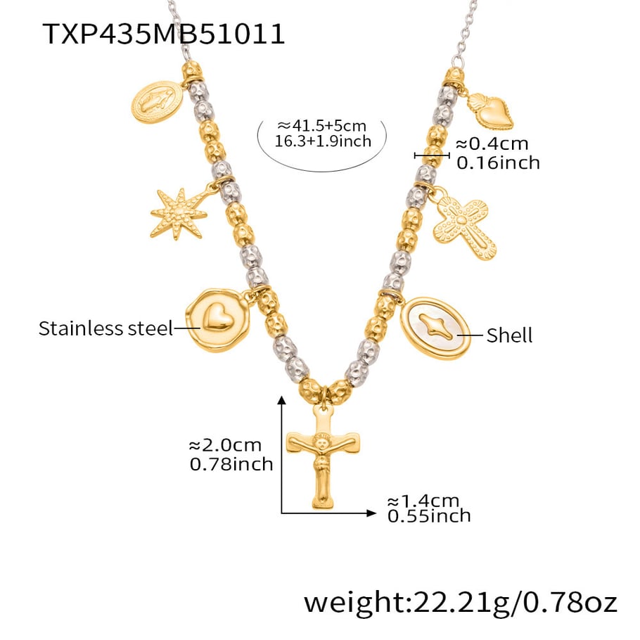 Parures de bijoux vintage en acier inoxydable pour femmes, couleurs mixtes or et argent, croix