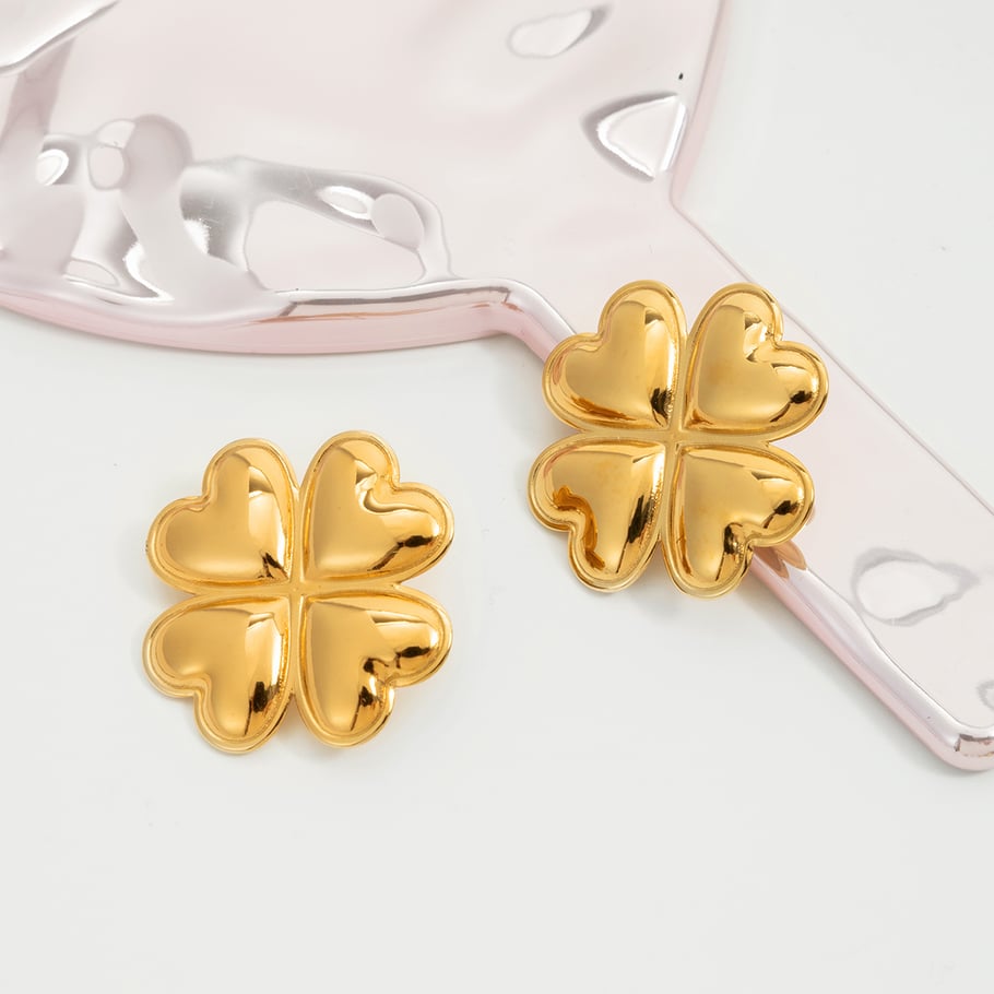 1 Paar wunderschöne Kleeblatt-Ohrstecker aus Edelstahl in Goldfarbe für Damen h5Bild6