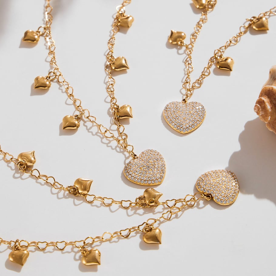 Collier pendentif en forme de cœur éblouissant en acier inoxydable, entièrement orné de zircons, pour femme h5Image4