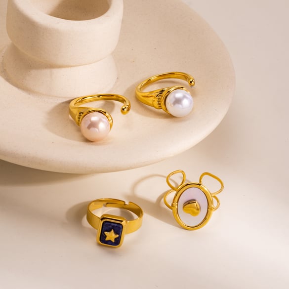 Anillos elegantes de acero inoxidable con forma de corazón y estrella para mujer, 1 pieza