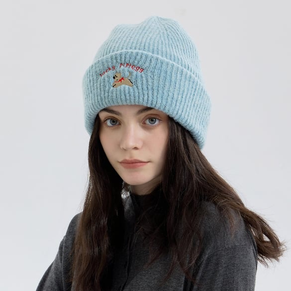 1 Piece Cute Embroidered Dog Rayon Knitted Hat