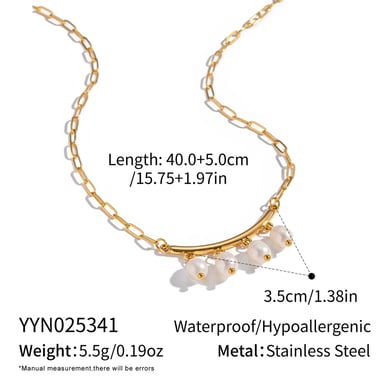 1 collar romántico con colgante de perla de color dorado y acero inoxidable. h5 
