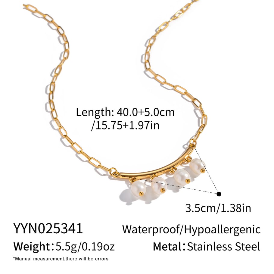 1 collar romántico con colgante de perla de color dorado y acero inoxidable.
