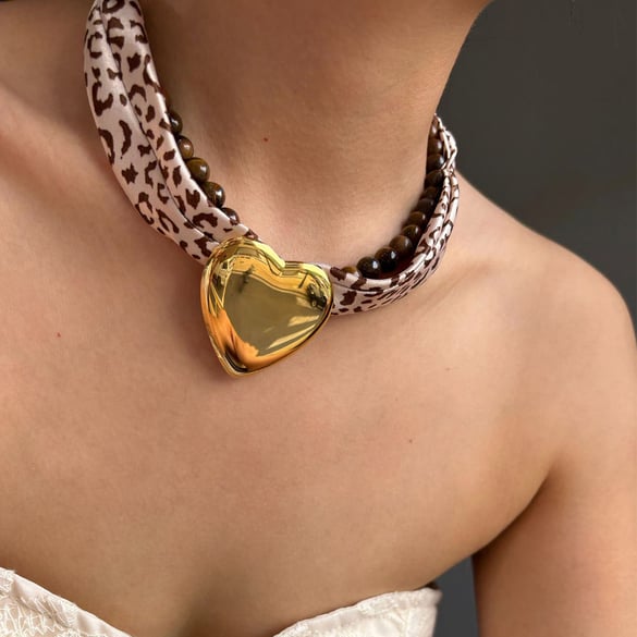 1 Piece Retro Leopard Print Pattern Natural Stone & Glass Beaded Necklace 2