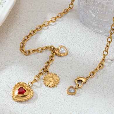 Heart Stainless Steel  Red Agate Necklaces Set h5 Picture4