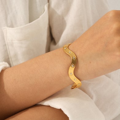 1 Stück unregelmäßig geformtes Stern-Armband aus Edelstahl in Goldfarbe mit Zirkonia h5 Bild5