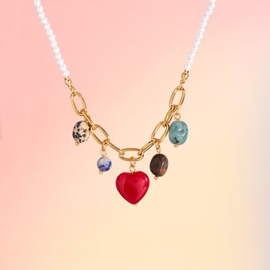 1 Stück glänzendes Herz Edelstahl Gold Farbe Naturstein Damen Anhänger Halsketten h5 Bild4