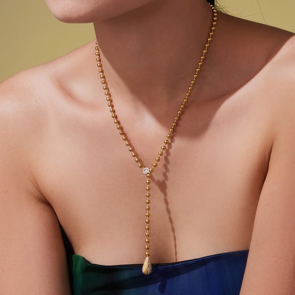Lussuosi set di gioielli da donna in acciaio inossidabile con zirconi color oro e goccia 2