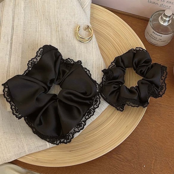 1 stuk romantische zwarte polyester kanten scrunchies voor dames 2