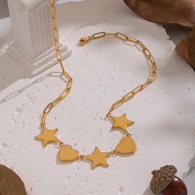 1 Stück Halskette mit Herz-Stern-Anhänger aus Edelstahl in Goldfarbe h5 Bild2