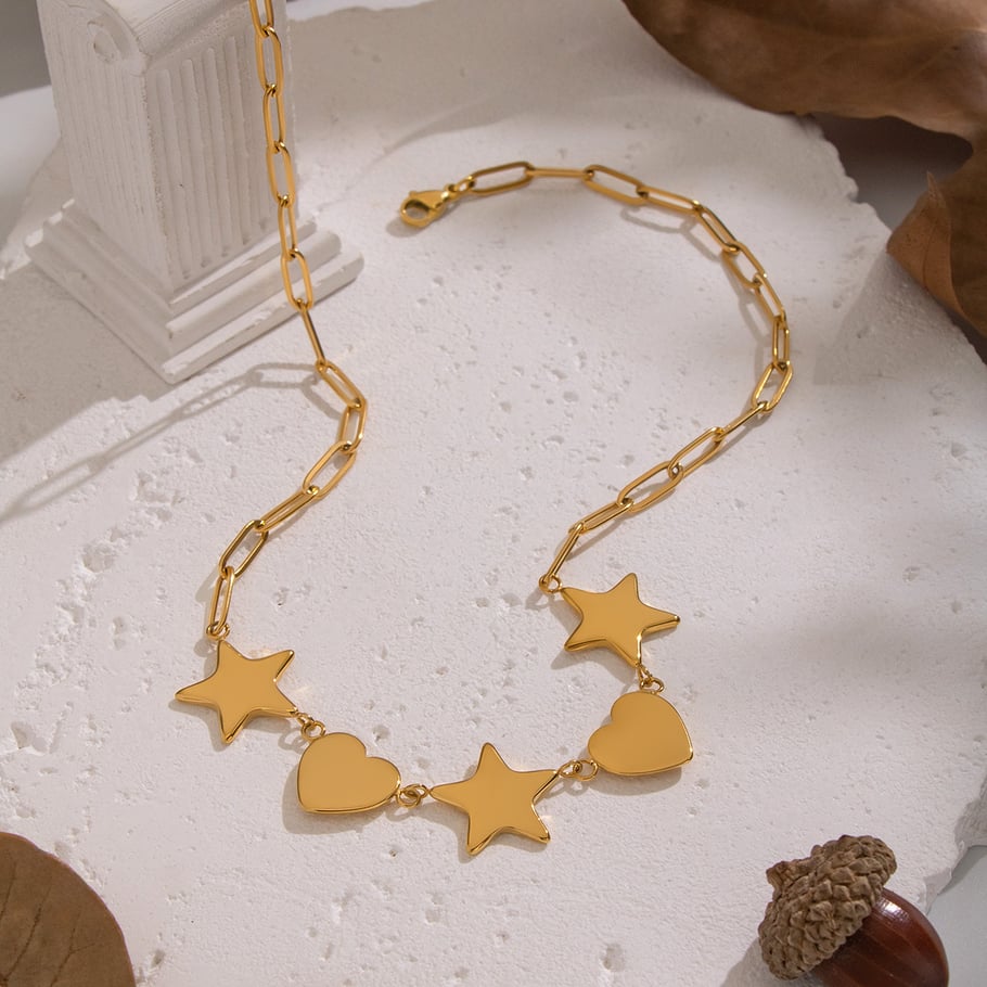 1 collar con colgante de corazón y estrella de acero inoxidable en color dorado. h5Imagen2