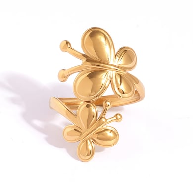 1 Stück natürlicher Schmetterling Edelstahl Gold Farbe Damen Statement Ringe h5 