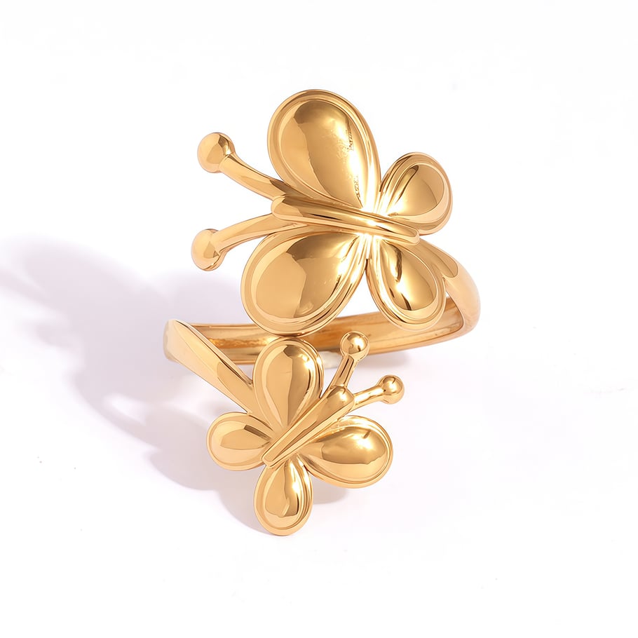 1 Piece Natural Butterfly Stainless Steel Gold Color Women's Statement Rings