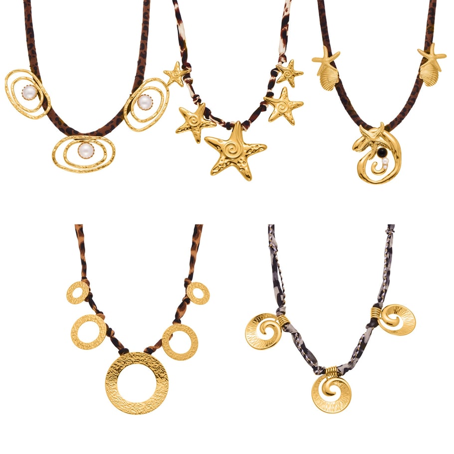 1 collar con colgante de acero inoxidable dorado con hilo de moda para mujer h5Imagen7