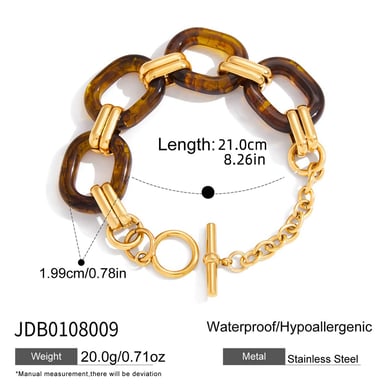 Braccialetti a catena da donna in acciaio inossidabile e acrilico con sfumatura di colore classico, 1 pezzo h5 Immagine2