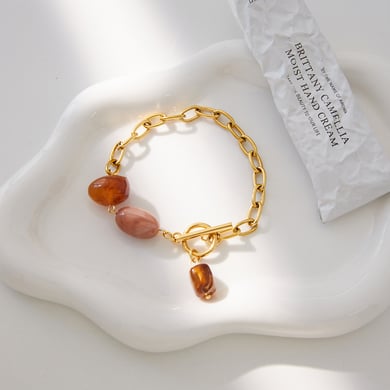 1 Stück bunte unregelmäßige Acryl-Edelstahl-Goldfarbe Damen-Charm-Armbänder h5 Bild5
