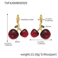 TXF420-Boucles d&#39;oreilles cerise rouge vin Image4