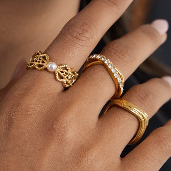 Anillos de piedras preciosas para mujer, de acero inoxidable, color dorado, modernos y ahuecados, de 1 pieza