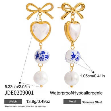 1 paio di orecchini pendenti da donna in acciaio inossidabile color oro con cuore classico h5 Immagine2