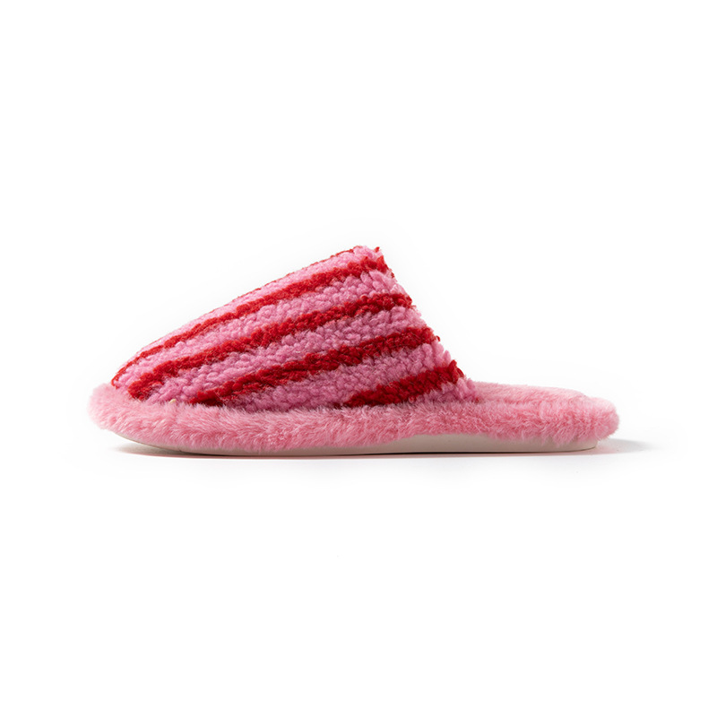 1 paar kleurblokkerende gestreepte pluche pantoffels h5Afbeelding4