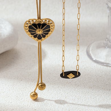 1 Piece Enamel Heart Stainless Steel Gold Color Pendant Necklace h5 Picture3