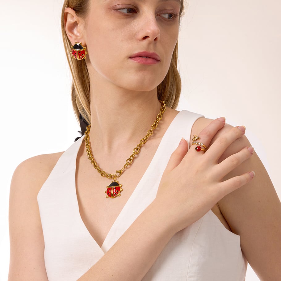 Vivid Ladybird Stainless Steel Gold Color Women's Jewelry Sets Picture4