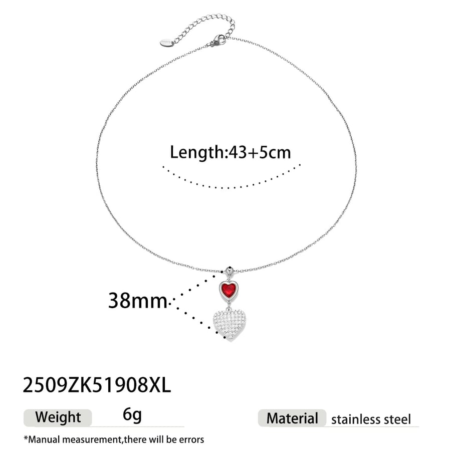 1 Piece Zircon Heart Stainless Steel Gold Color Pendant Necklace
