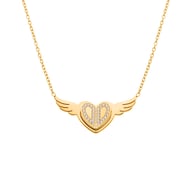 P1654-Collier cœur ailes d&#39;ange en or 43+5 cm 