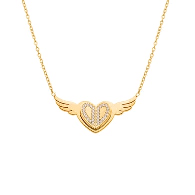 Collier avec pendentif romantique en acier inoxydable doré pour femme, motif cœur et balançoires h5 