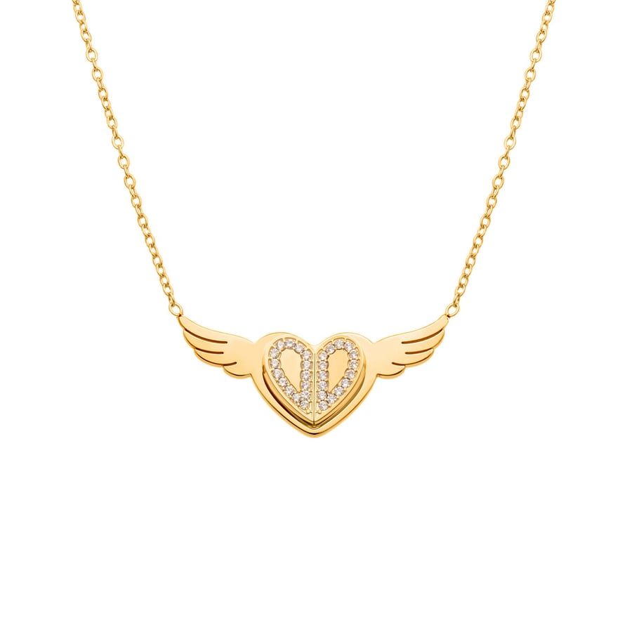 Collier avec pendentif romantique en acier inoxydable doré pour femme, motif cœur et balançoires