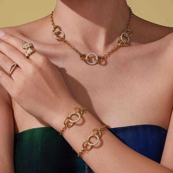 Conjuntos de joyas de lujo para mujer en acero inoxidable color dorado y círculos 2