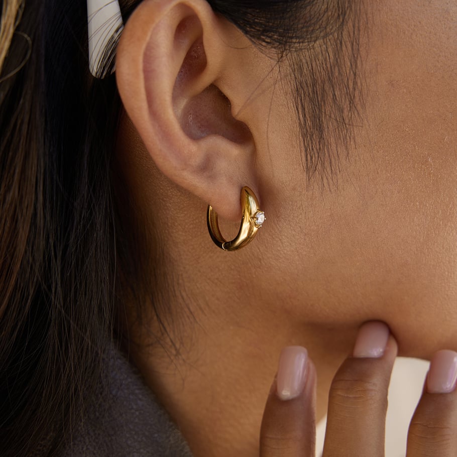 1 paar luxe cirkelvormige oorbellen van roestvrij staal met gouden zirkonia voor dames h5Afbeelding4