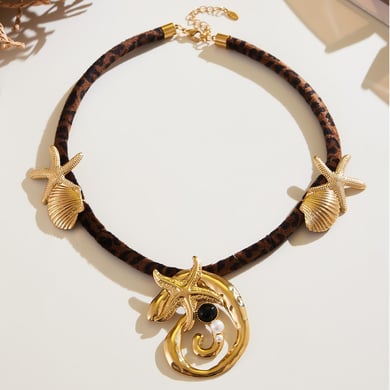 1 collar con colgante de acero inoxidable dorado con hilo de moda para mujer h5 Imagen6